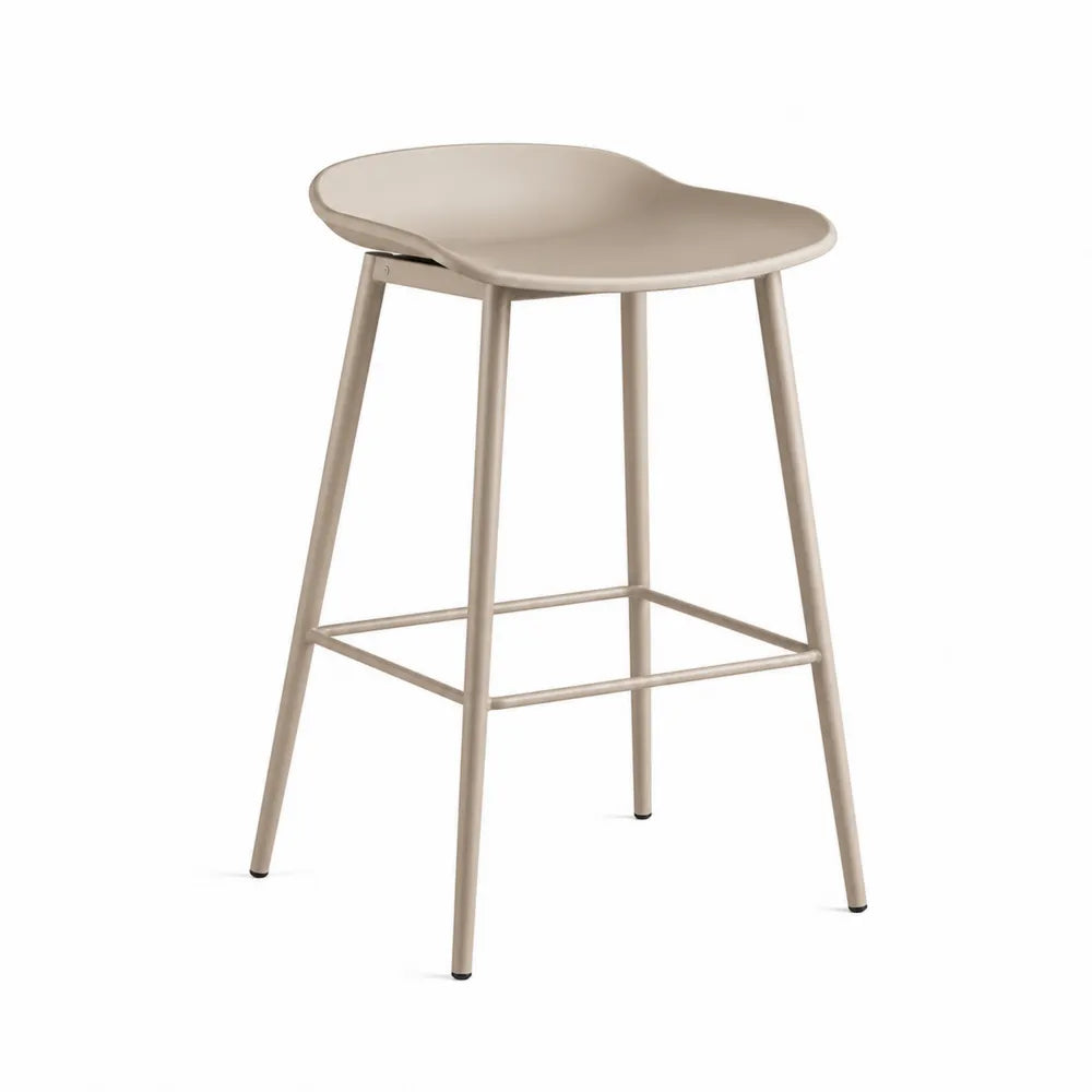 Tabouret de bar fixe assise en polypropylène beige structure acier peint repose-pieds intégré 45 cm 45 cm 75 cm