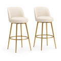 Lot de 2 tabourets de bar 95 cm assise rembourrée beige en similicuir PU pieds en acier doré avec repose-pieds circulaire