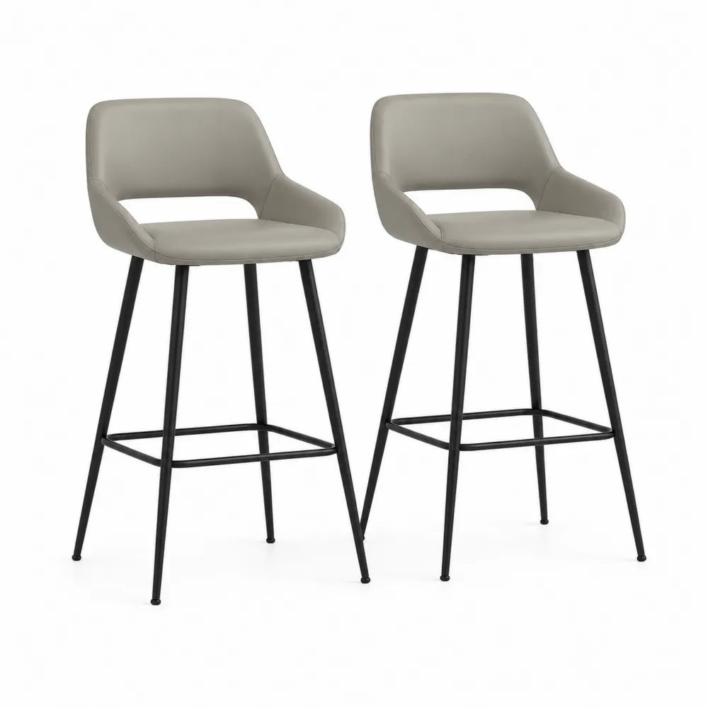 Lot de 2 tabourets de bar dossier ouvert assise rembourrée simili cuir PU structure acier noir repose-pieds 50 cm 50 cm 95 cm hauteur d’assise 65 cm