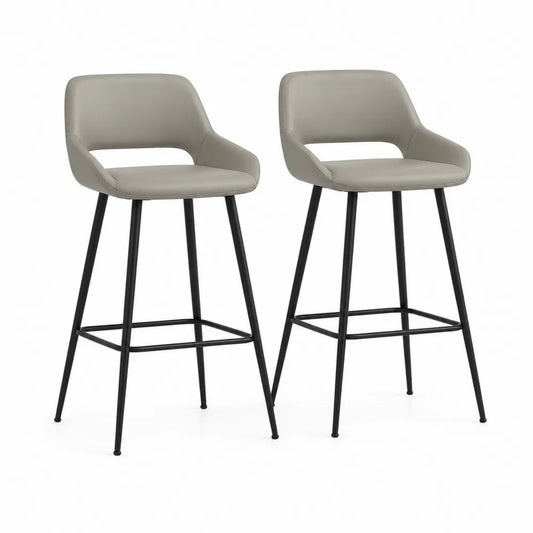 Lot de 2 tabourets de bar dossier ouvert assise rembourrée simili cuir PU structure acier noir repose-pieds 50 cm 50 cm 95 cm hauteur d’assise 65 cm