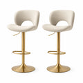 Lot de 2 tabourets de bar pivotants réglables en hauteur assise tissu velours polyester beige dossier ouvert structure acier doré base circulaire 60 cm 85 cm 105 cm