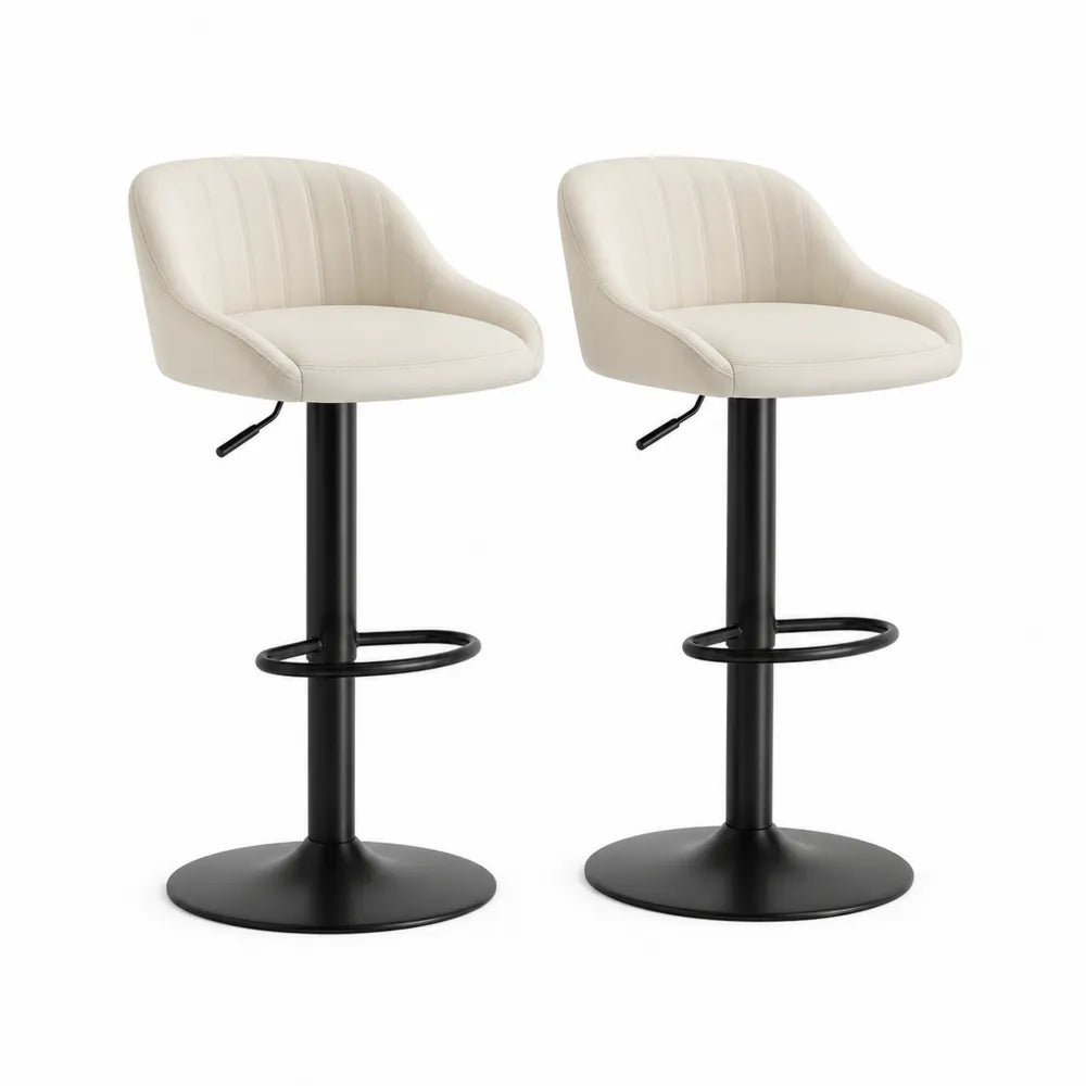 Lot de 2 tabourets de bar réglables 46 x 48 x 82 à 103 cm similicuir PU beige dossier arrondi piètement acier noir avec repose-pieds anneau