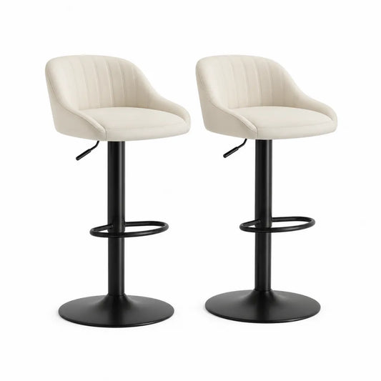 Lot de 2 tabourets de bar réglables 46 x 48 x 82 à 103 cm similicuir PU beige dossier arrondi piètement acier noir avec repose-pieds anneau