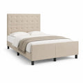 Cadre de lit 160 x 200 cm tête de lit capitonnée tissu polyester microfibre beige pieds cylindriques en acier noir structure bois et MDF