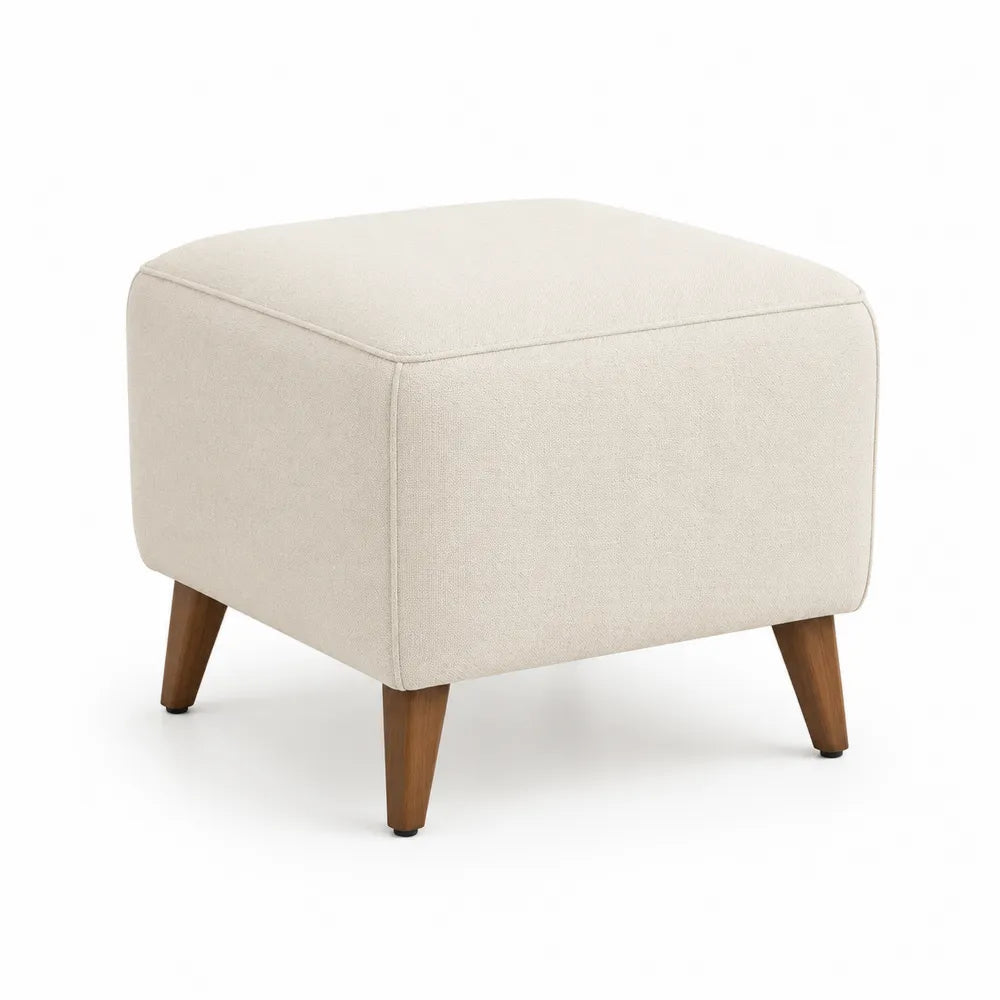 Pouf repose-pieds cube rembourré tissu polyester beige pieds en bois massif dimensions environ 45 cm 45 cm 40 cm
