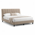 Lit 160 x 200 cm cadre de lit en bois et MDF tête de lit capitonnée verticale tissu polyester beige pieds cylindriques noirs