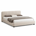 Lit 160 x 200 cm cadre de lit tête de lit capitonnée verticale tissu polyester beige pieds en bois structure MDF sommier à lattes
